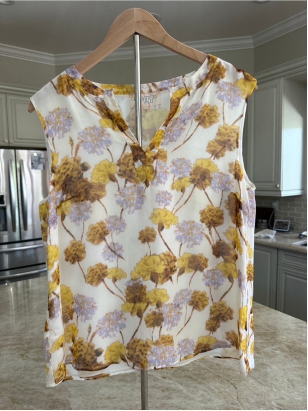 Giambattista Valli Silk Floral lined tank Blouse White Yellow L